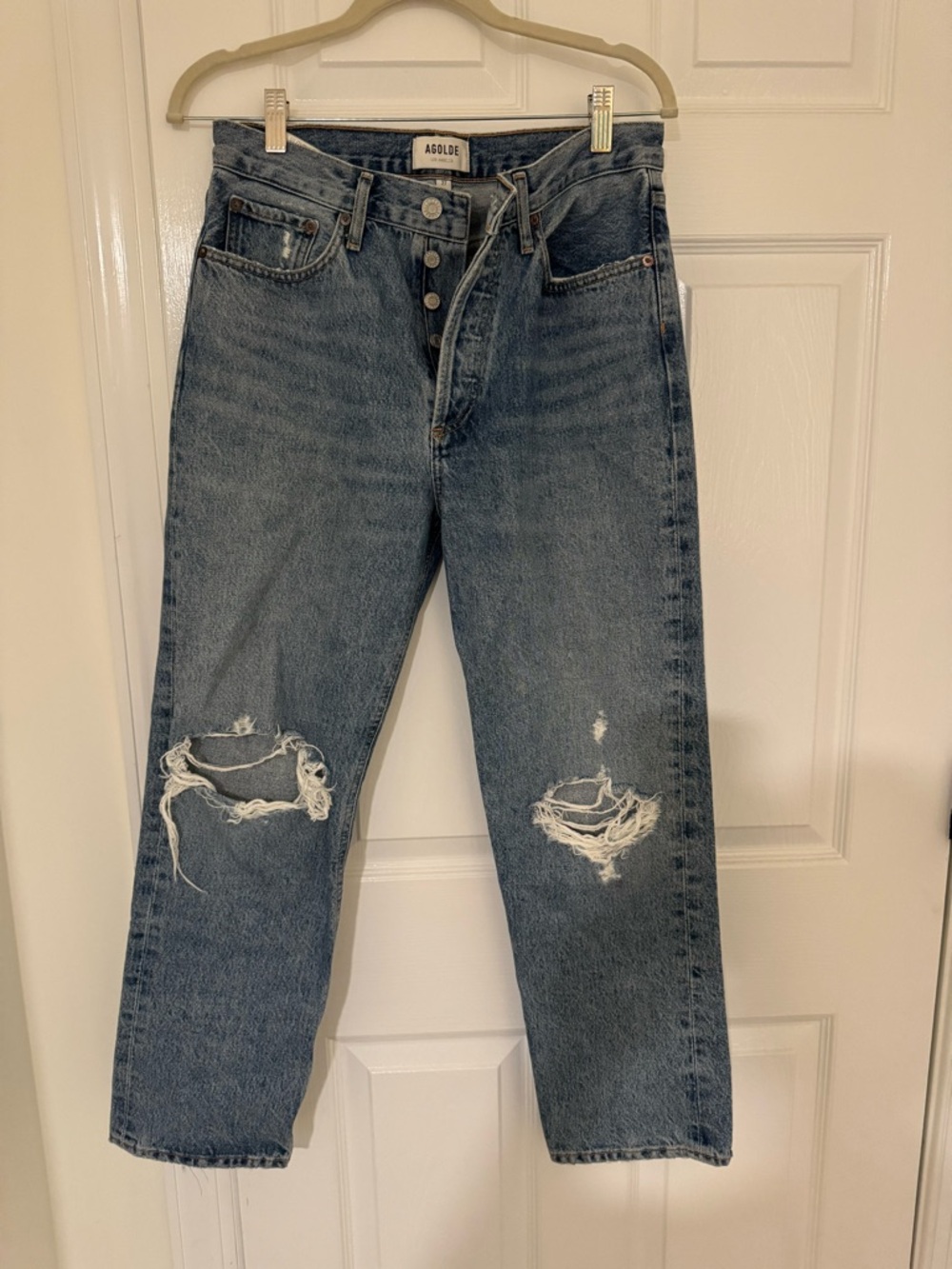 AGOLDE Lana Distressed High-Rise Relaxed Jeans - Medium Blue